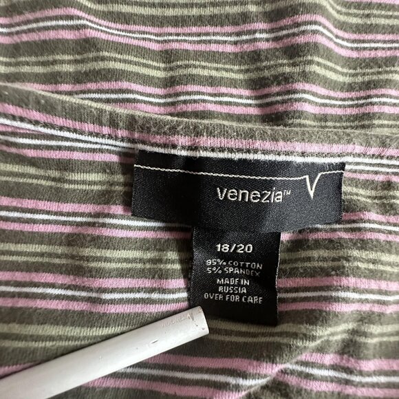 Venezia Tank Top Womens 18/20 Olive Green Pink Striped Lace Trim Cami Y2K Moody - Picture 4 of 7